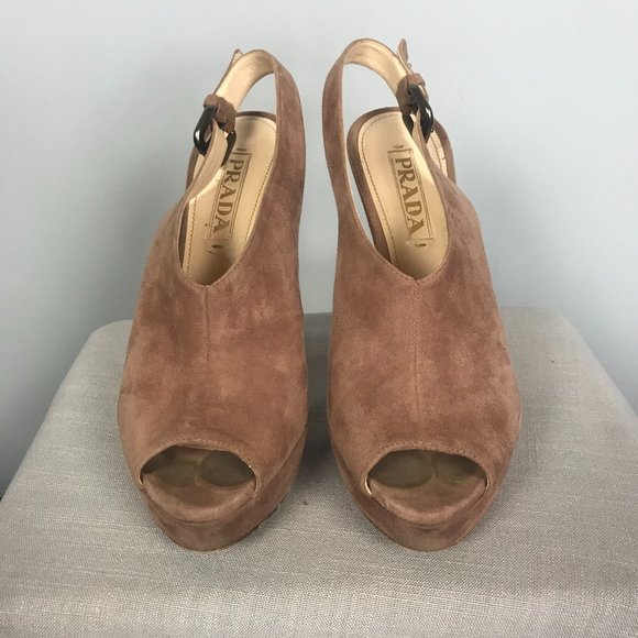 Prada Rose Suede Platform Heels, Size 36 - Picture 2 of 9